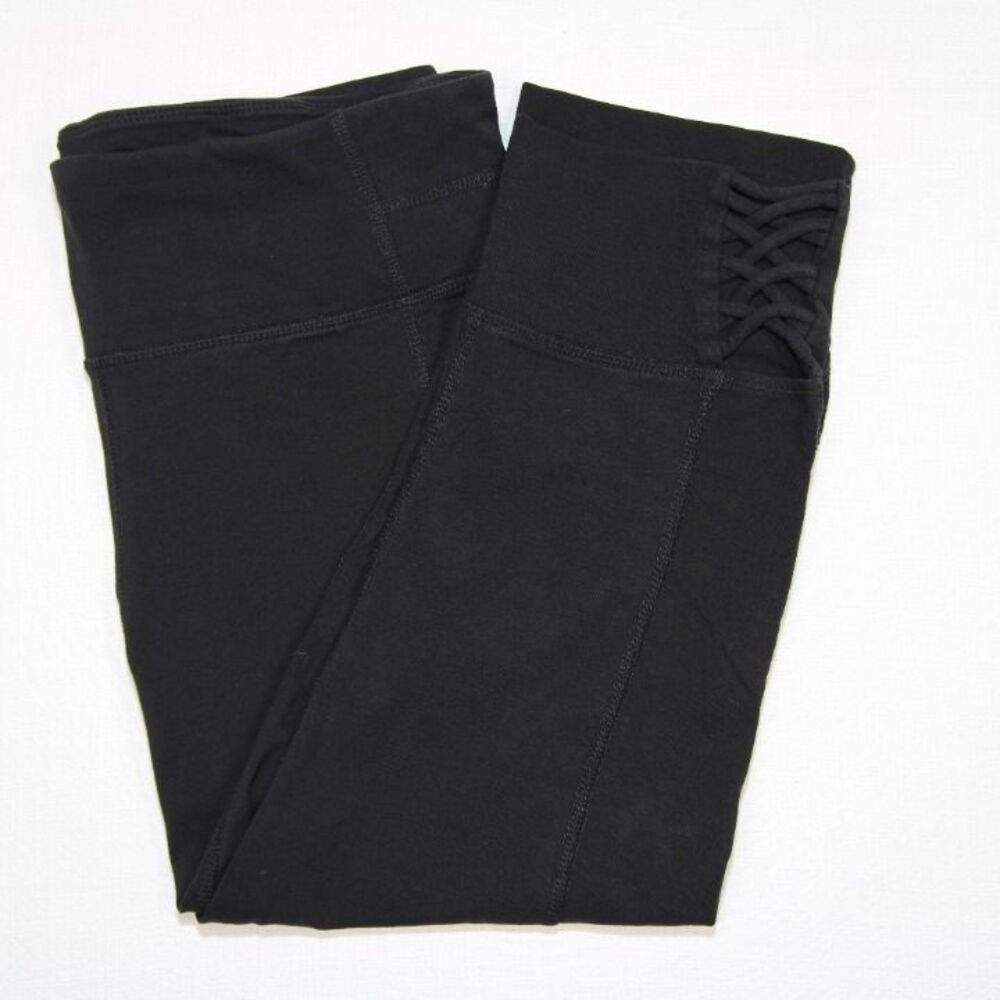 Calvin Klein Performance Capri Leggings Black Criss Cross Lattice Hem XL Cotton
